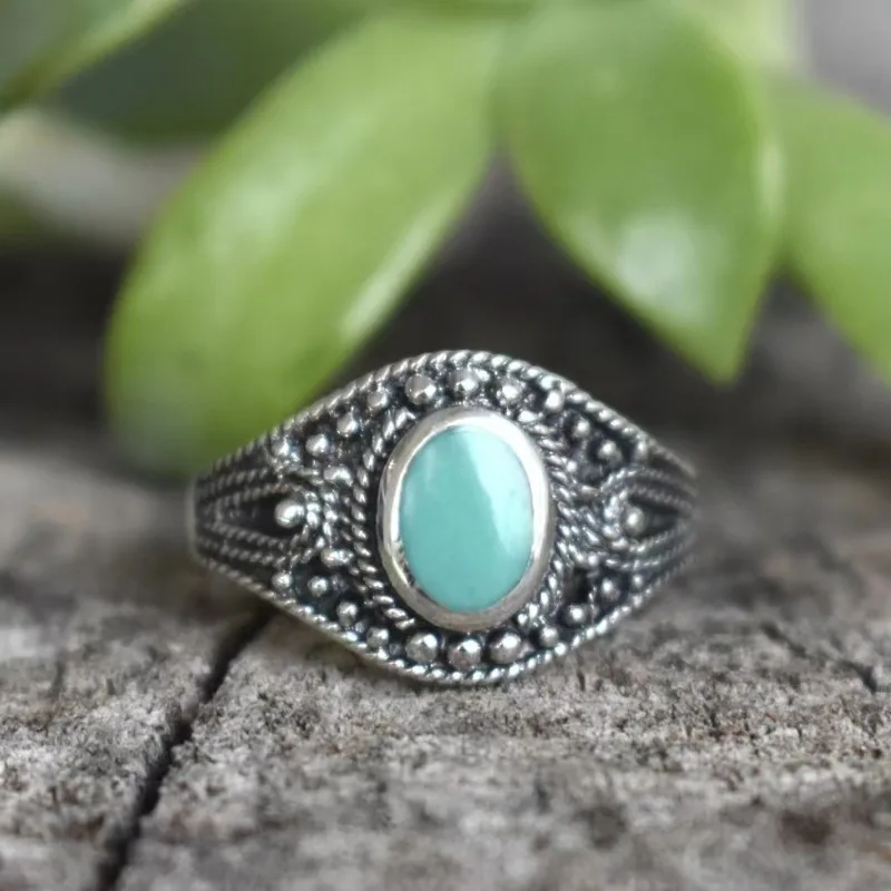 Vintage Silver Cocktail Ring with Turquoise Bezel 2 Vintage Silver Cocktail Ring with Turquoise Bezel - Image 2