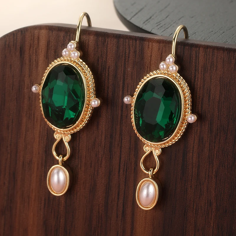 Gold-Toned Drop Earrings with Green Stone 4 Gold-Toned Drop Earrings with Green Stone - Image 4