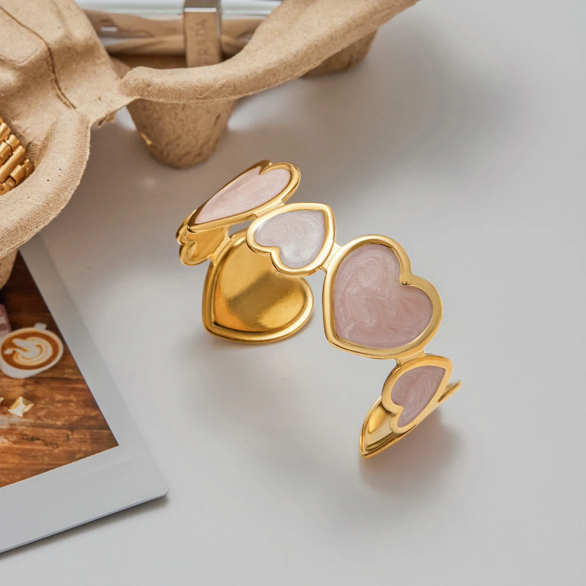 Elegant Stainless Steel Pink Heart Bracelet 6 Elegant Stainless Steel Pink Heart Bracelet - Image 6