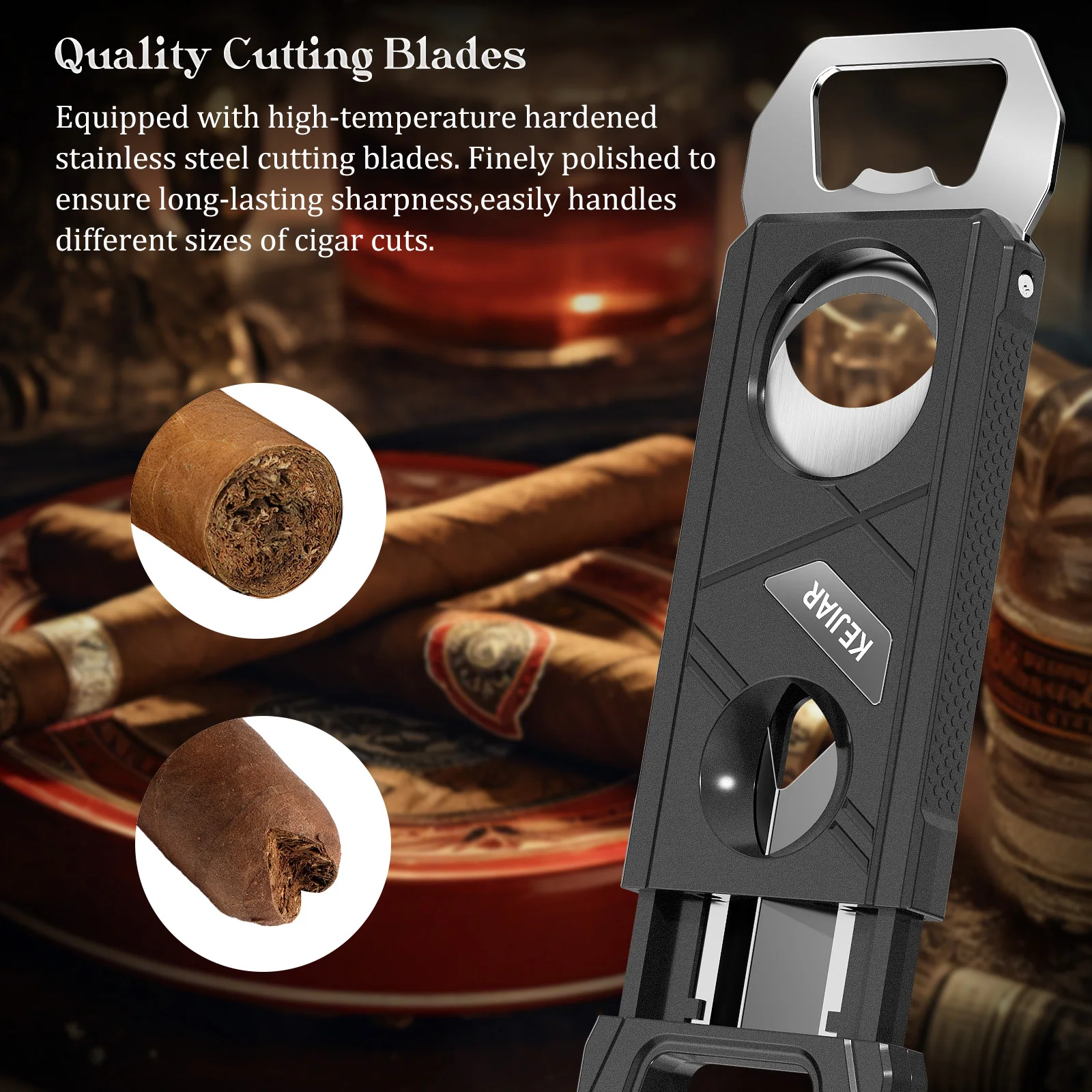 KEJIAR 3-in-1 Black Cigar Cutter with Bottle Opener 4 KEJIAR 3-in-1 Black Cigar Cutter with Bottle Opener - Image 4