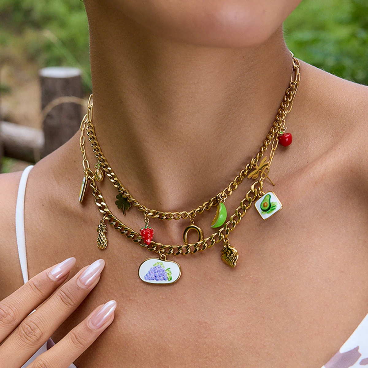 Gold Stainless Steel Layered Necklace with Charms 4 Gold Stainless Steel Layered Necklace with Charms - Image 4