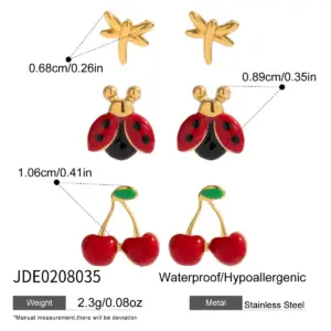 Stainless Steel Ladybird Cherry Stud Earrings 13 S15d753a878014cf7912305f895e83ff4p