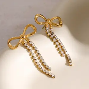 Gold Stainless Steel Bowknot Drop Earrings 11 S15e37921b18b4c3a913b4476bd6e3b4dy