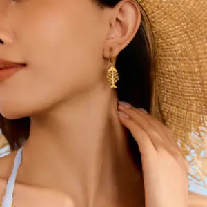 Gold Finish Fish Bone Earrings for Women 9 S15ed4467fb3f4975b9c5d3cade1a7786u