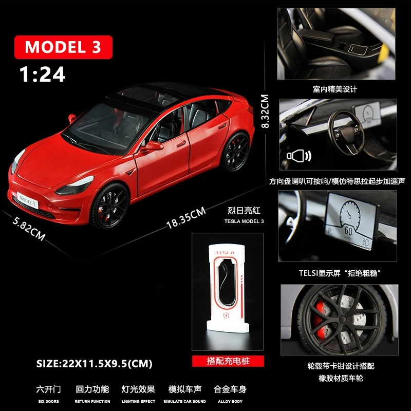 1:24 Scale Model 3 Electric Car Collector Miniature 10 1:24 Scale Model 3 Electric Car Collector Miniature - Image 10