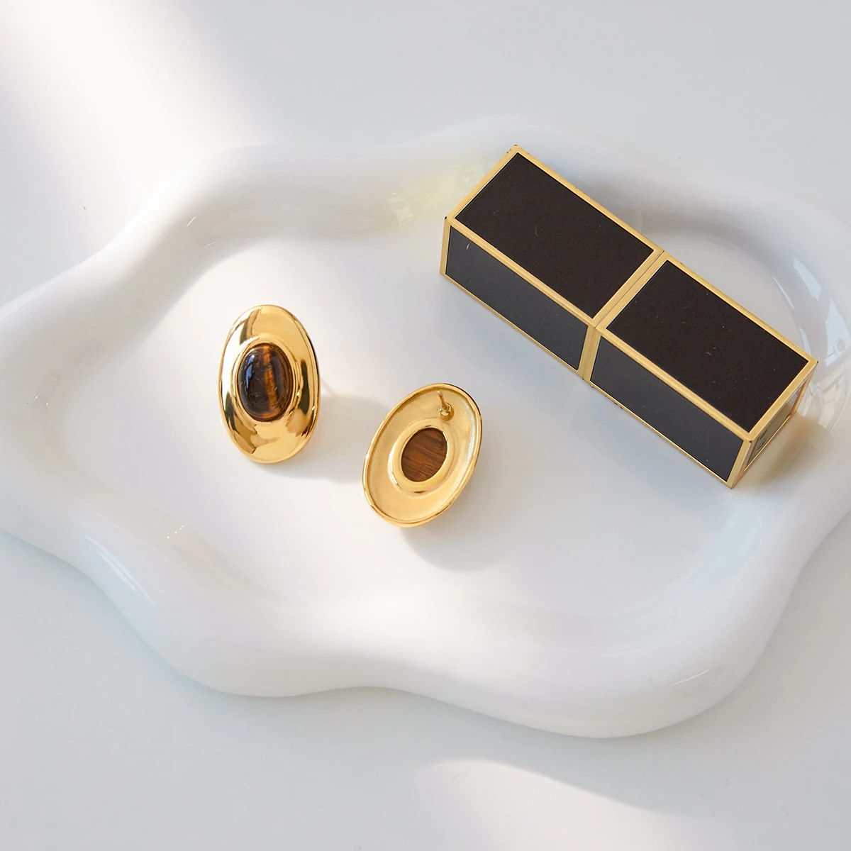 Vintage Tiger Eye Stud Earrings in Stainless Steel 6 Vintage Tiger Eye Stud Earrings in Stainless Steel - Image 6