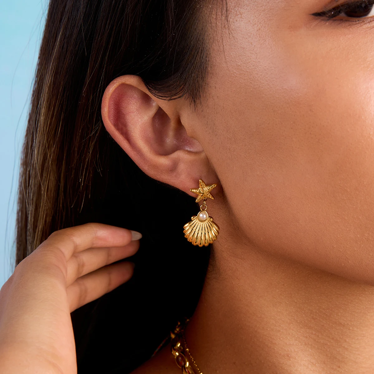 Ocean-Inspired Gold Stainless Steel Drop Earrings 2 Ocean-Inspired Gold Stainless Steel Drop Earrings - Image 2