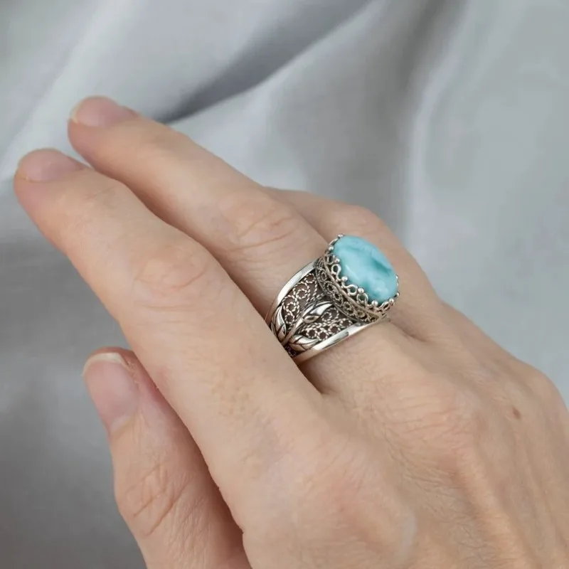 Vintage Silver & Gold Turquoise Ring for Women 3 Vintage Silver & Gold Turquoise Ring for Women - Image 3