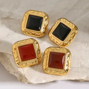 Stainless Steel Square Stud Earrings Red 10 S1667501763ef4551a4e2e7a52f1a8e34U