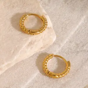 Stainless Steel 12mm Gold-Tone Twist Hoop Earrings 11 S16681730fb424335b477e31ab8be049dR