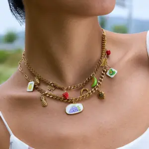 Gold Stainless Steel Layered Necklace with Charms 10 S16c48e07968a4e5fa203e47e844a7ccby