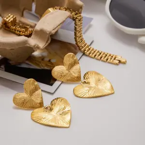 Gold Stainless Steel Textured Heart Earrings 11 S175328d0a83944369ef89b31c9900a01n