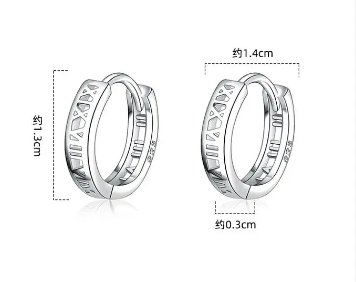 Silver Ethnic Hoop Earrings with Geometric Cut-Outs 5 Silver Ethnic Hoop Earrings with Geometric Cut-Outs - Image 5