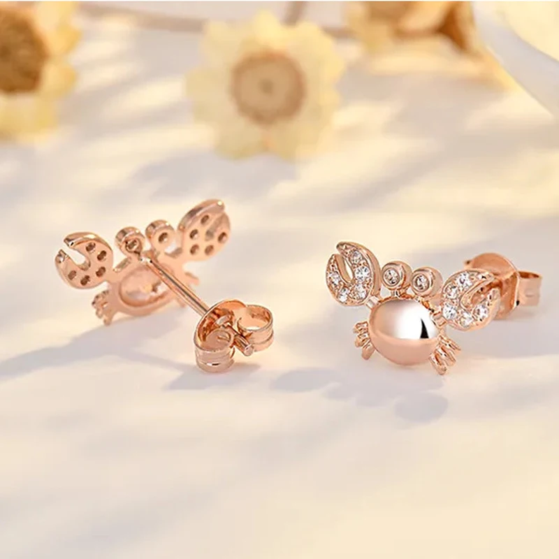 Sterling Silver Crab Stud Earrings with Cubic Zirconia 3 Sterling Silver Crab Stud Earrings with Cubic Zirconia - Image 3
