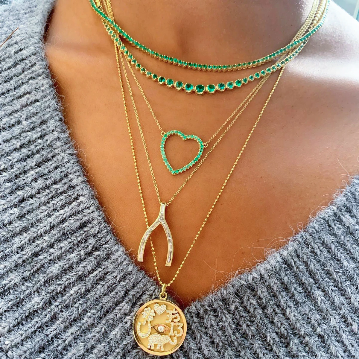 Stainless Steel Gold Wishbone Necklace JDN0308025 6 Stainless Steel Gold Wishbone Necklace JDN0308025 - Image 6