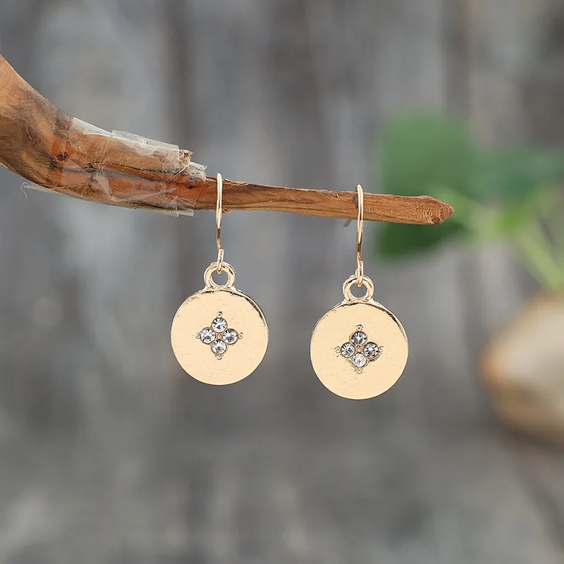 Vintage Gold Round Drop Earrings for Women 3 Vintage Gold Round Drop Earrings for Women - Image 3