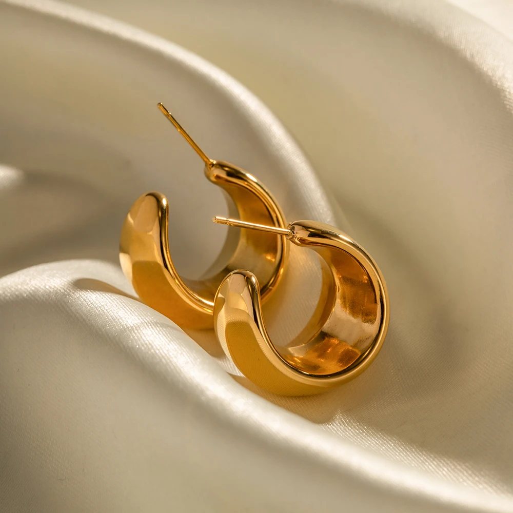 Bold Gold Stainless Steel Hoop Earrings 4 Bold Gold Stainless Steel Hoop Earrings - Image 4