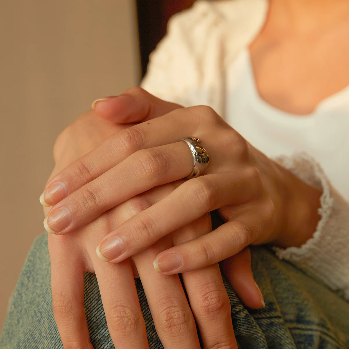 Stainless Steel Women's Half Heart Ring 4 Stainless Steel Women's Half Heart Ring - Image 4