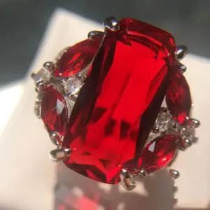 Red Cubic Zirconia Sterling Silver Ring for Women