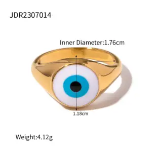 Stainless Steel Evil Eye Ring with Gold PVD 15 S17f1954e30e4464e92fb21fbb6892106E