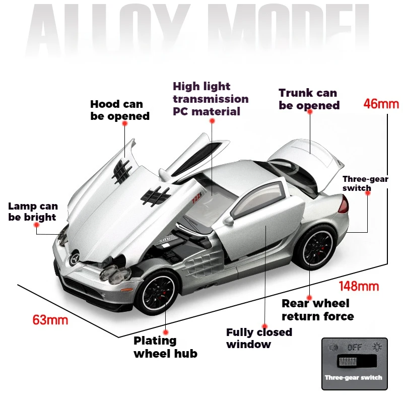Mercedes-Benz SLR 722S Model Car 1:32 Alloy 3 Mercedes-Benz SLR 722S Model Car 1:32 Alloy - Image 3