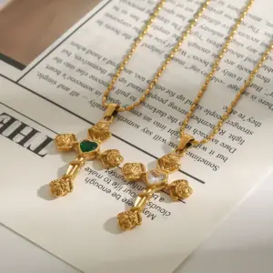 Elegant Stainless Steel Rose Cross Necklace Set 11 S1855294030a64047a49e26f0b71f1e4aE