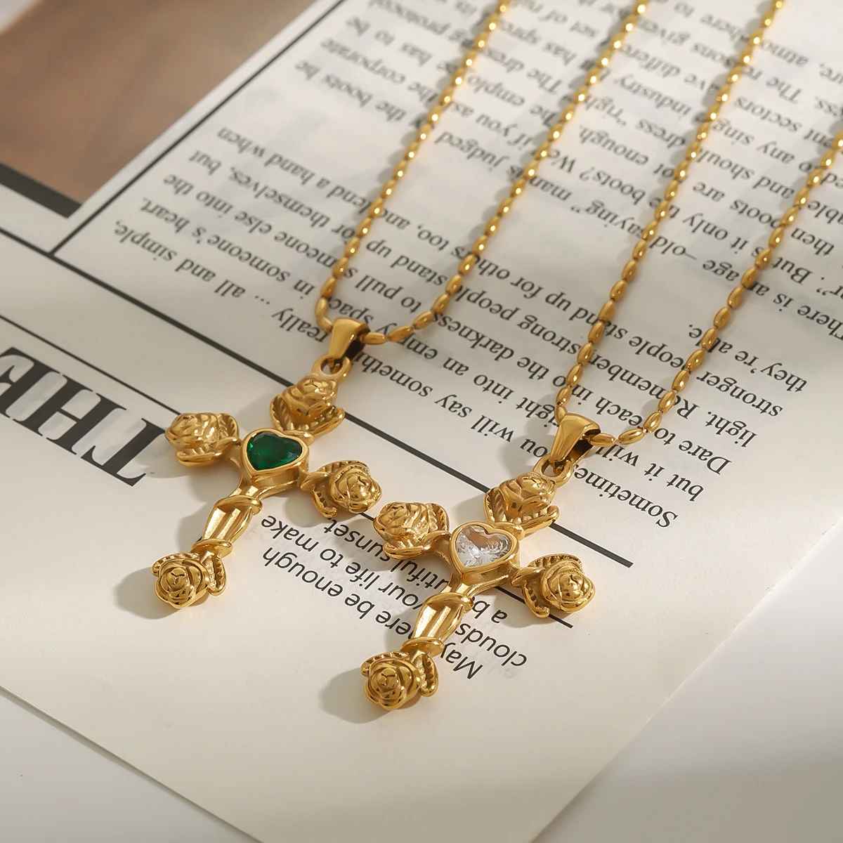 Elegant Stainless Steel Rose Cross Necklace Set 4 Elegant Stainless Steel Rose Cross Necklace Set - Image 4