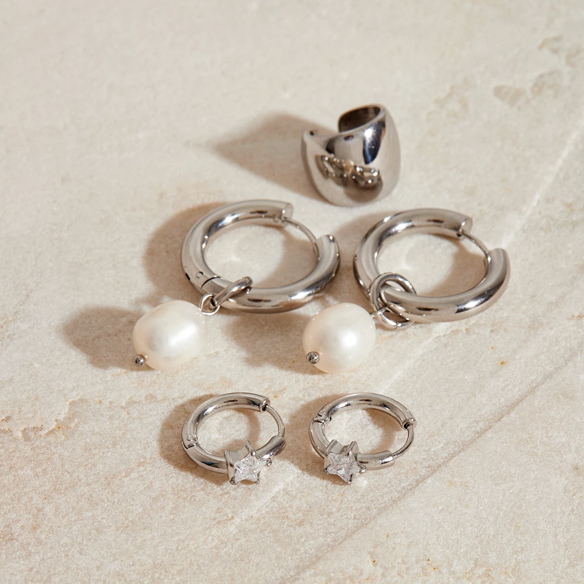 Minimalist Stainless Steel Pearl Earrings JDE201584-S 6 Minimalist Stainless Steel Pearl Earrings JDE201584-S - Image 6