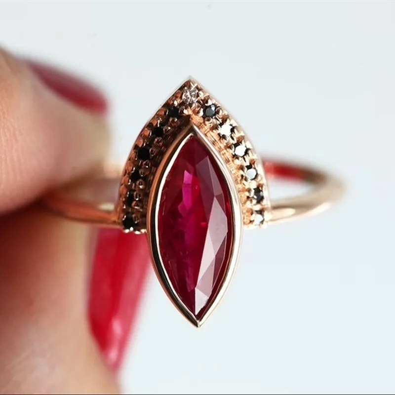 Red Zircon Geometric Marquise Ring for Women 3 Red Zircon Geometric Marquise Ring for Women - Image 3
