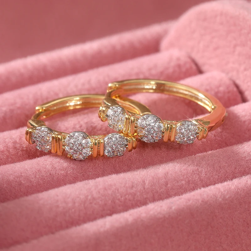 Gold Copper Alloy Hoop Earrings with Zirconia 4 Gold Copper Alloy Hoop Earrings with Zirconia - Image 4