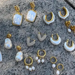 Vintage Stainless Steel Irregular Pearl Earrings