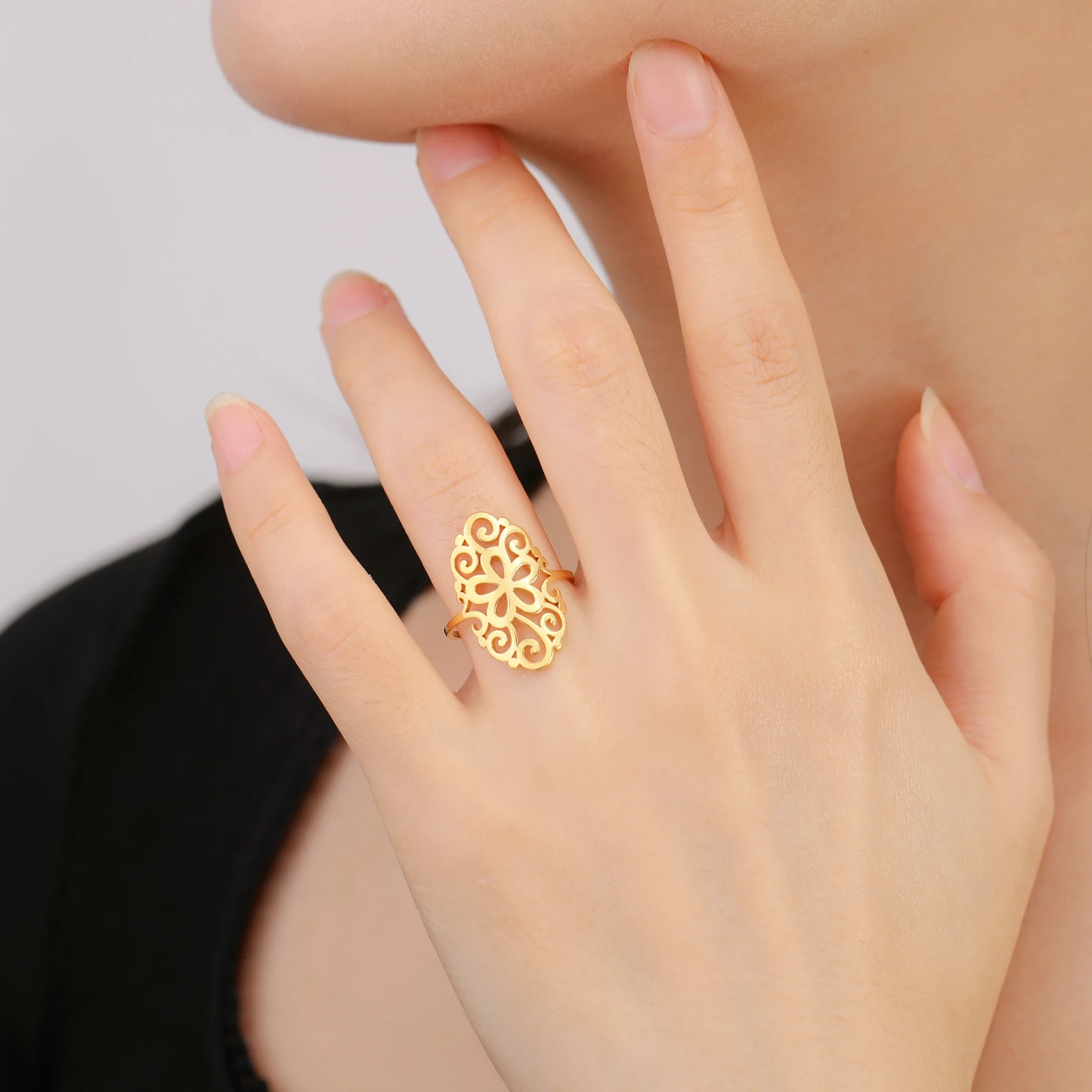 Elegant Filigree Flower Ring for Women 4 Elegant Filigree Flower Ring for Women - Image 4