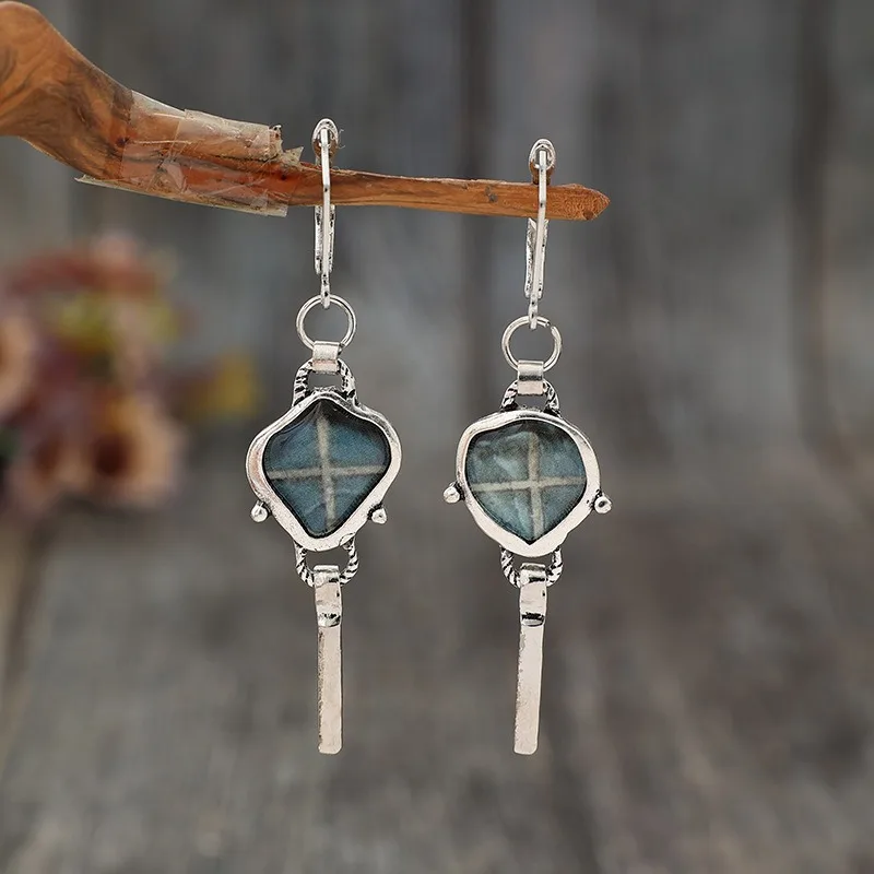 Vintage Silver Geometric Drop Earrings for Women 3 Vintage Silver Geometric Drop Earrings for Women - Image 3