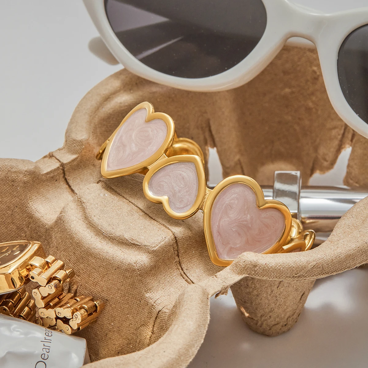 Elegant Stainless Steel Pink Heart Bracelet 4 Elegant Stainless Steel Pink Heart Bracelet - Image 4