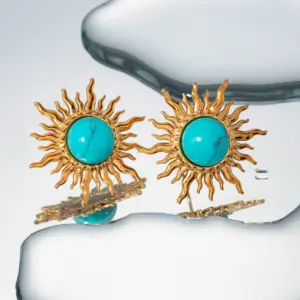 Stainless Steel Turquoise Sunflower Earrings 10 S1b011abcdd89432a86fb0c9f08ea259aW