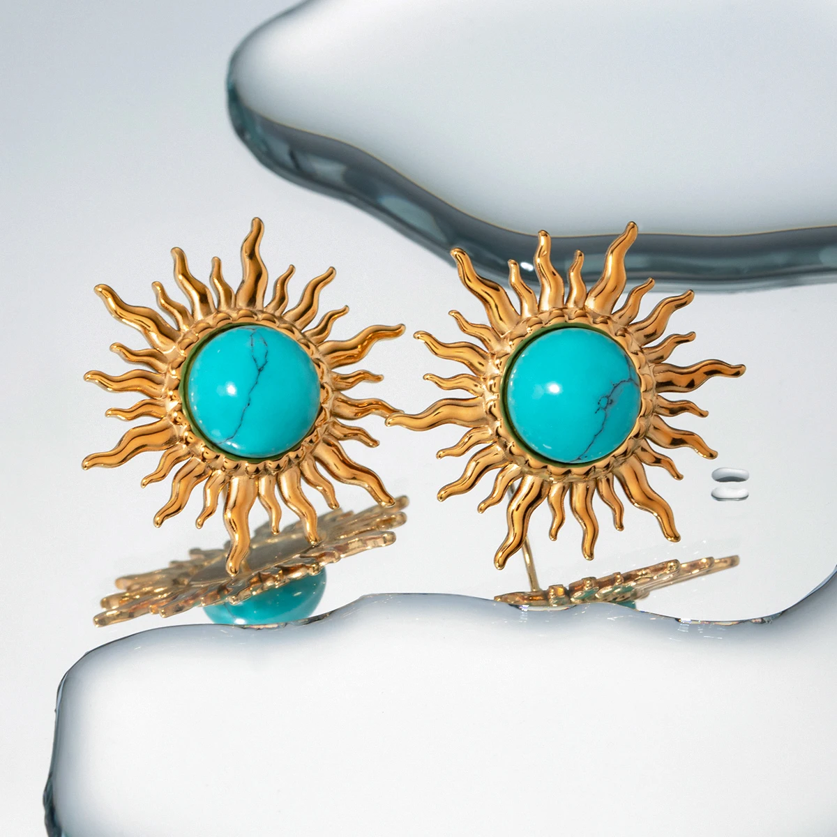Stainless Steel Turquoise Sunflower Earrings 5 Stainless Steel Turquoise Sunflower Earrings - Image 5