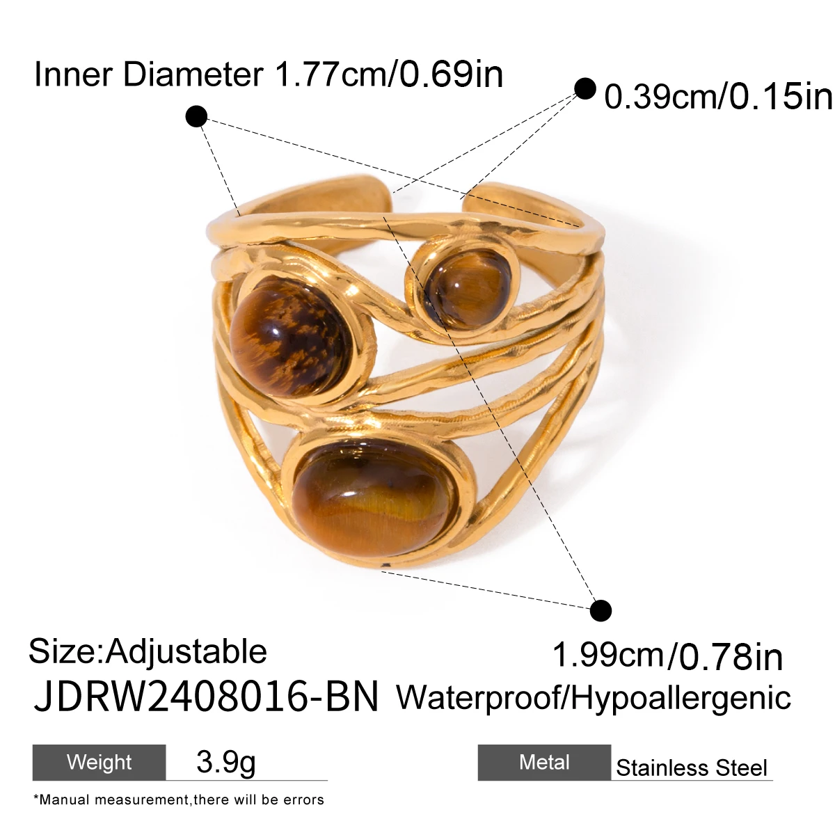 Elegant Gold-Toned Adjustable Stainless Steel Ring 7 Elegant Gold-Toned Adjustable Stainless Steel Ring - Image 7