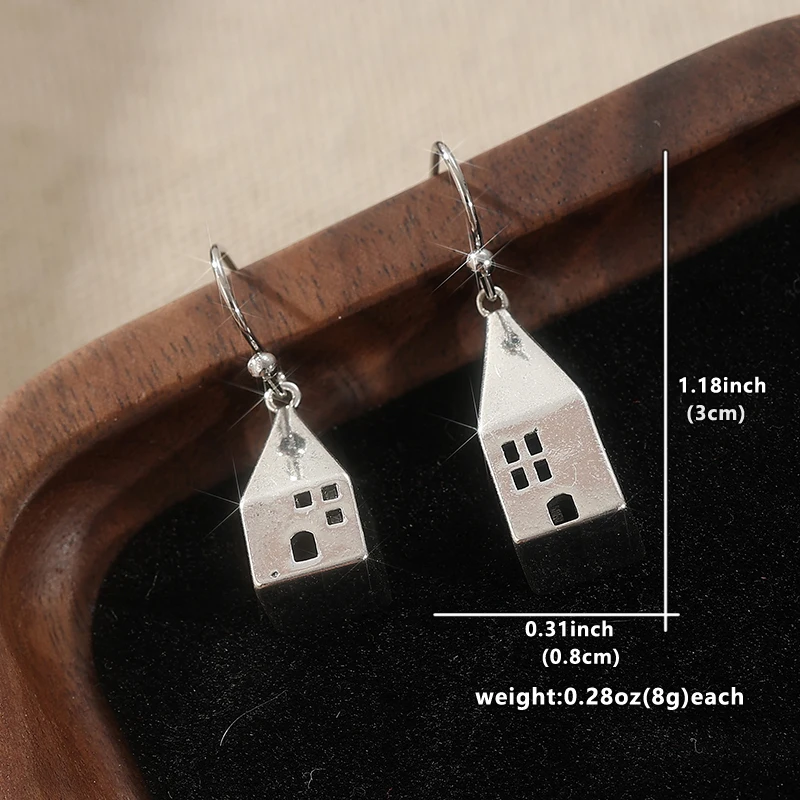 Vintage Silver House Drop Earrings 3 Vintage Silver House Drop Earrings - Image 3