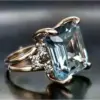 Blue and White Emerald-Cut Cocktail Ring