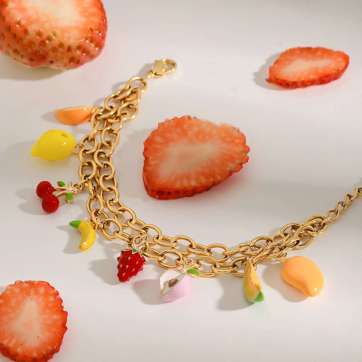 Vibrant Stainless Steel Fruit Charm Bracelet 5 Vibrant Stainless Steel Fruit Charm Bracelet - Image 5