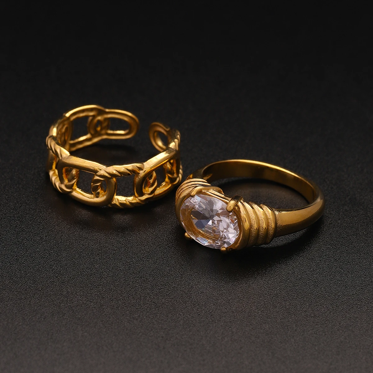 Gold Stainless Steel Stacked Rings Set 2 Gold Stainless Steel Stacked Rings Set - Image 2