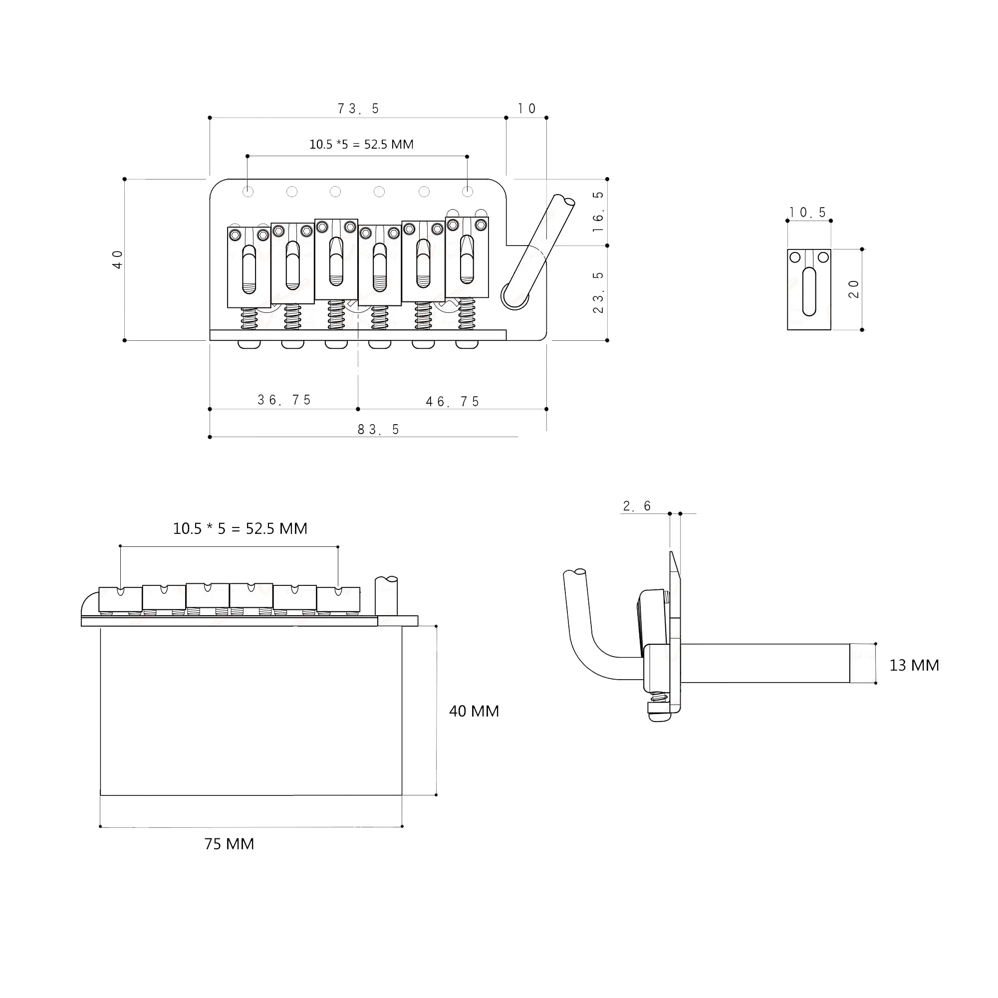 6-Point Tremolo System Bridge for Guitars 6 6-Point Tremolo System Bridge for Guitars - Image 6