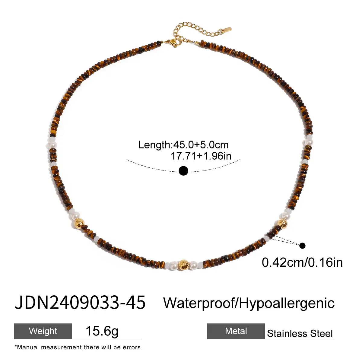Vintage Gold Stainless Steel Beaded Necklace JDN0112006-S 9 Vintage Gold Stainless Steel Beaded Necklace JDN0112006-S - Image 9