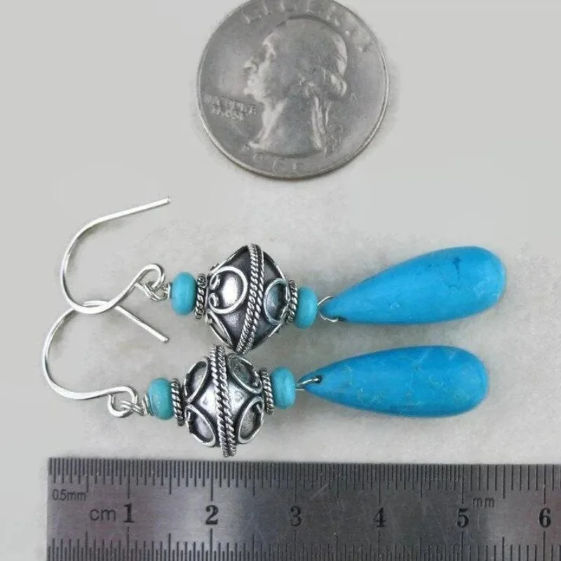 Geometric Drop Earrings with Blue Inlay for Women 3 Geometric Drop Earrings with Blue Inlay for Women - Image 3