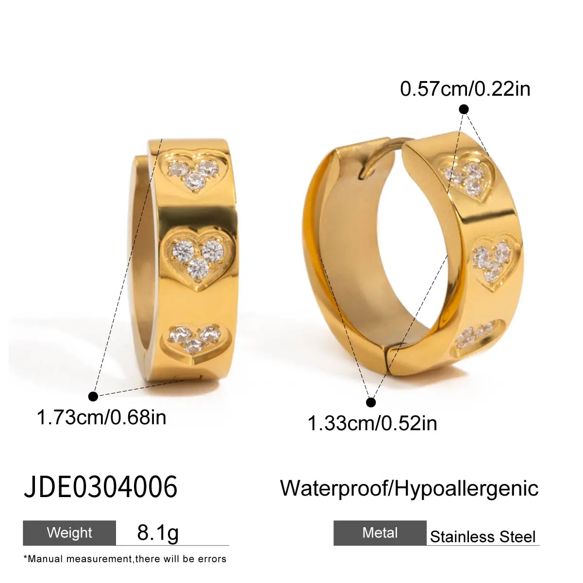 Stainless Steel Heart Zirconia Hoop Earrings 10 Stainless Steel Heart Zirconia Hoop Earrings - Image 10