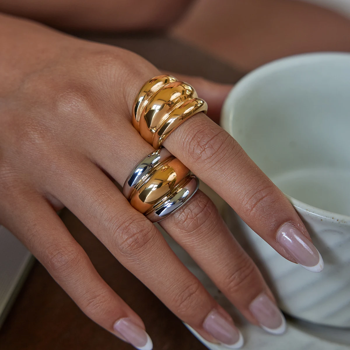 Gold Stainless Steel Chunky Ring for Women 2 Gold Stainless Steel Chunky Ring for Women - Image 2