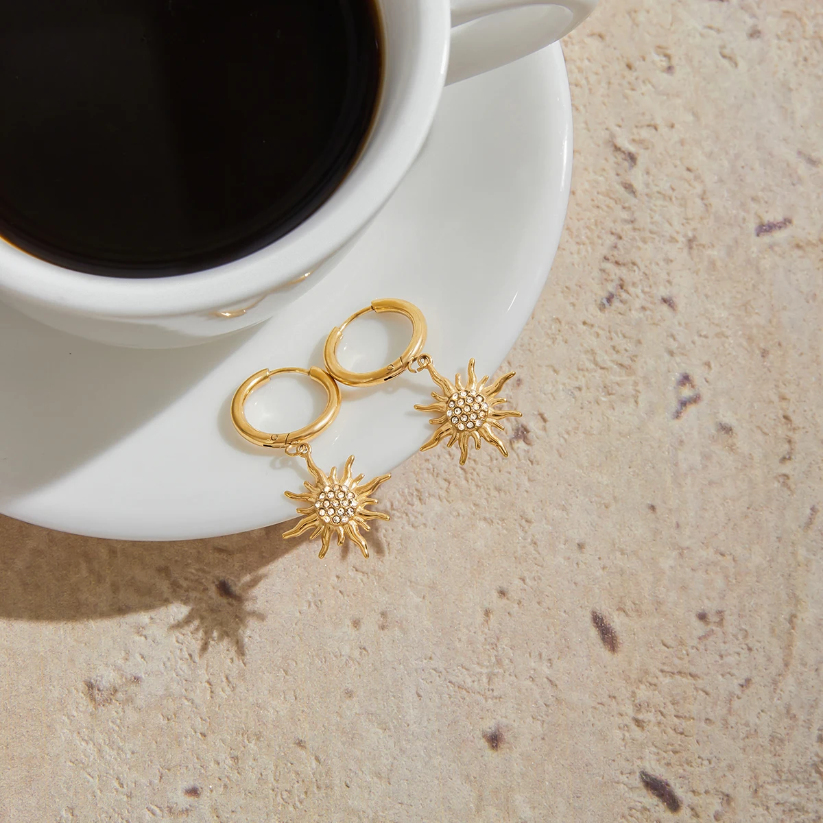 Stainless Steel Sunburst Hoop Earrings 6 Stainless Steel Sunburst Hoop Earrings - Image 6