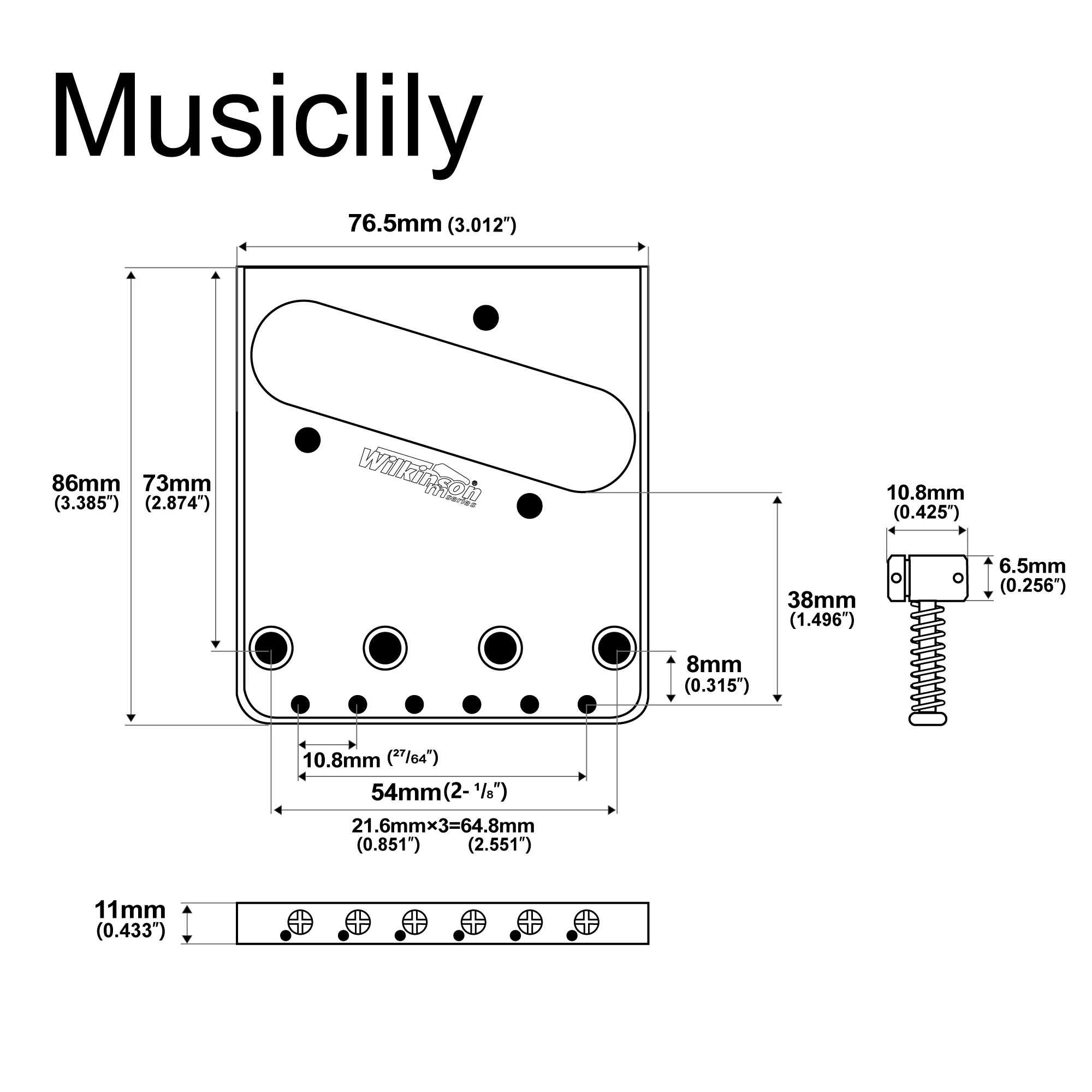 Wilkinson M Series 54mm Vintage Ashtray Bridge for Tele Guitars 2 Wilkinson M Series 54mm Vintage Ashtray Bridge for Tele Guitars - Image 2