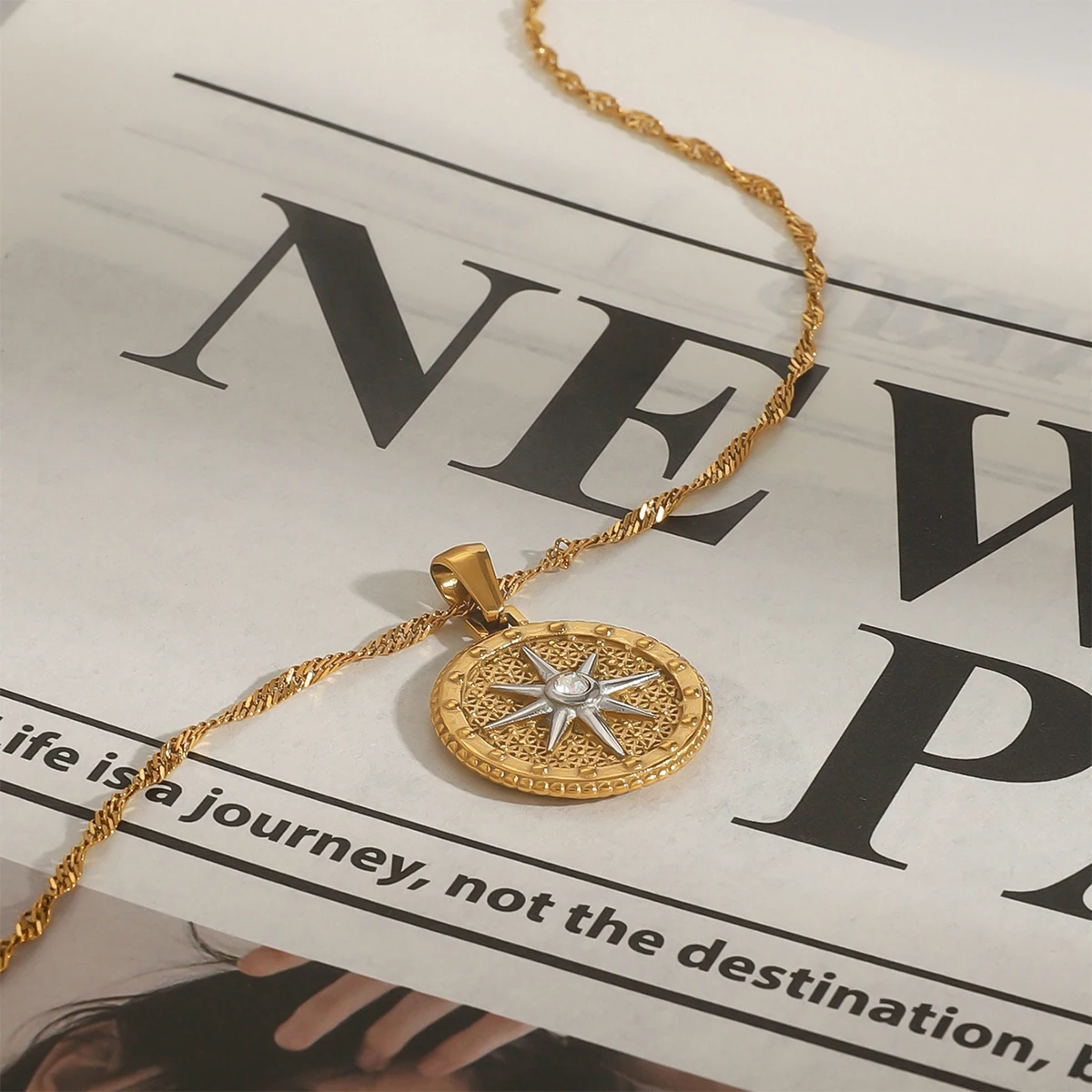 Stainless Steel Gold Finish Star Pendant Necklace 4 Stainless Steel Gold Finish Star Pendant Necklace - Image 4