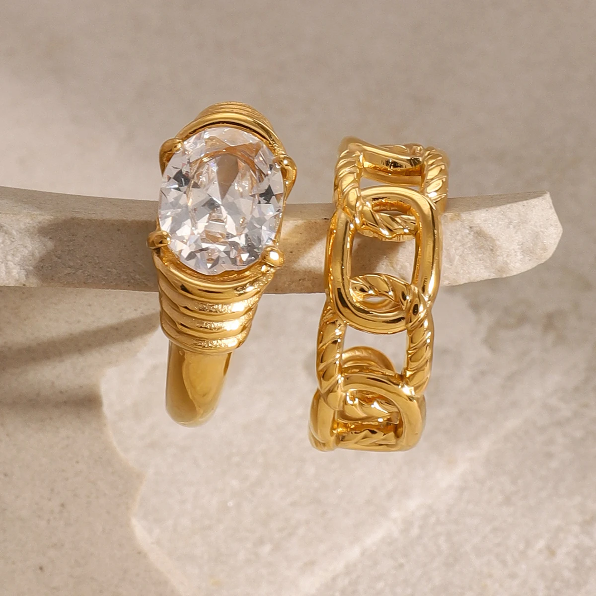 Gold Stainless Steel Stacked Rings Set 4 Gold Stainless Steel Stacked Rings Set - Image 4